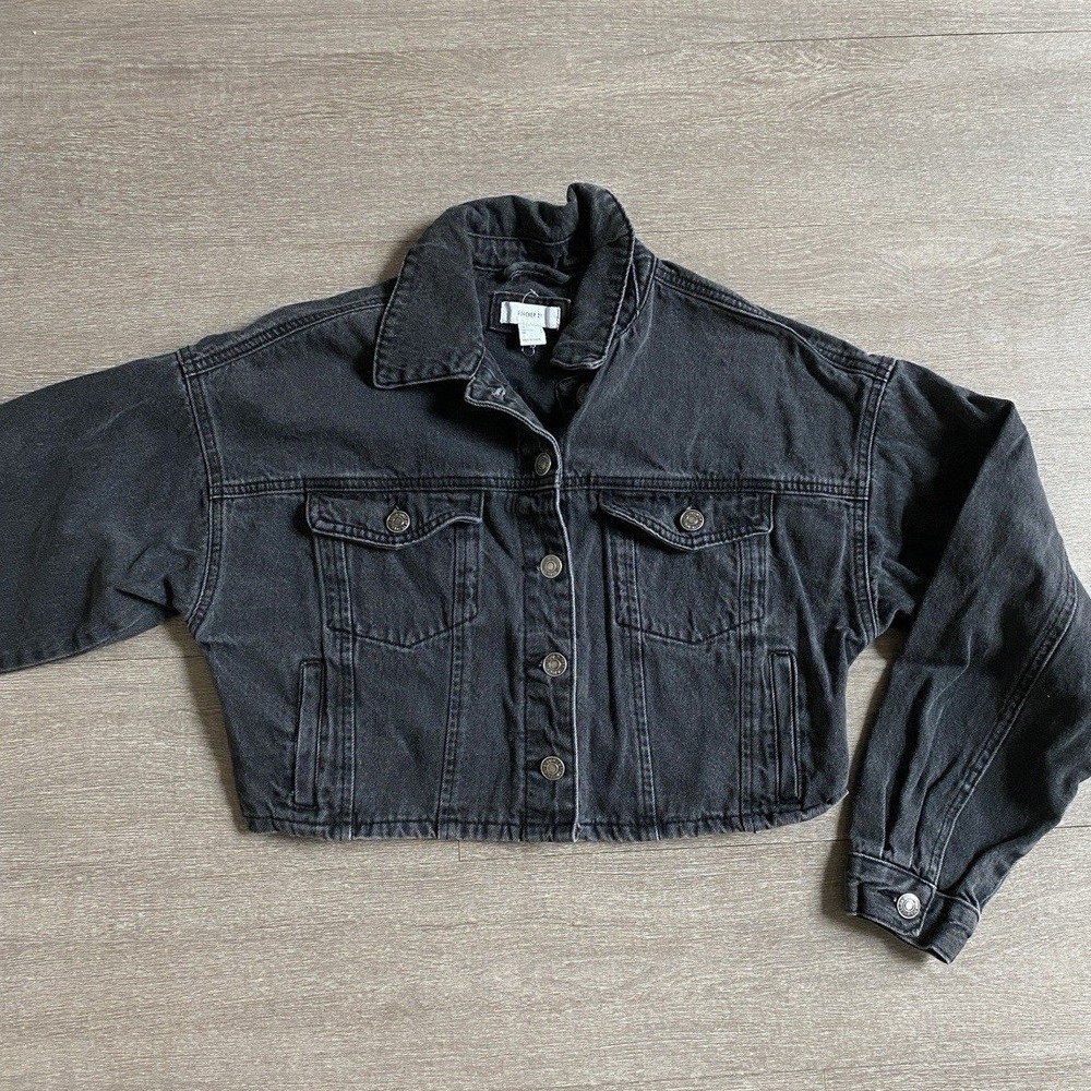 Forever 21 Black Cropped Black Small Denim Jean Jacket 1137